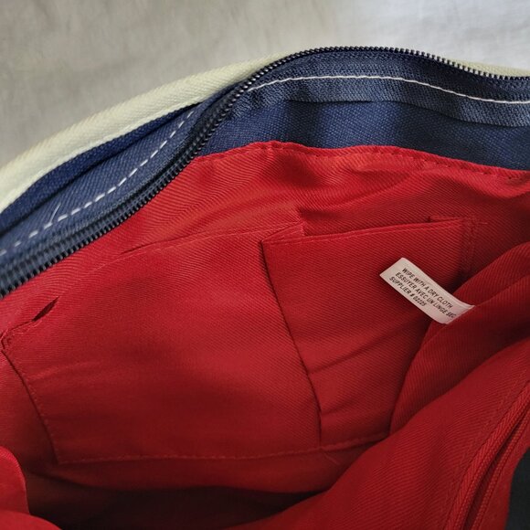 Canvas Tote Beach Bag shopping travel Red White Blue zip top versatile EUC - Picture 7 of 9